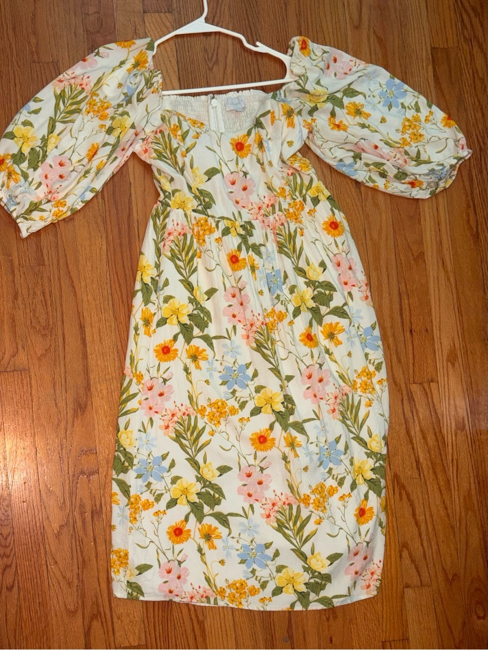 Sugarlips Floral Puff Sleeve Midi Dress Cottagecore Lined Smocked Size Small - Picture 4 of 15